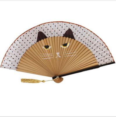 China China Promotion Gifts Japanese Style Cat Hand Drawn Anime Cartoon Bamboo Stage Fan for sale