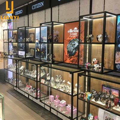 China LY Unique Design Modern or Customized Wall Mounted Jewelry Watch Glass Display Cases for Brand Chain Watch Store Interior for sale