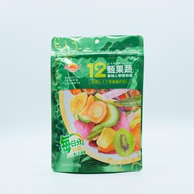 China Moisture Proof Mixed Fruit Chips Stand Up Pouch Vegetable Dry Resealable Aluminum Pouch Packaging Bag Zipper Bags With One Side Transparency for sale