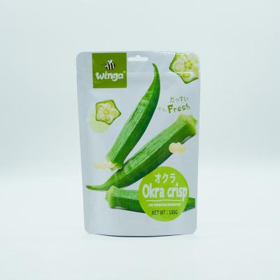 China Moisture Proof Crunchy Fruit Dried Vegetable Dried Snacks Sealing Pouch Okra Crunchy Snacks Bag Stand With Aluminum Foil Zipper Bag for sale