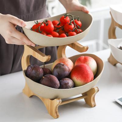 China Bamboo Wooden Racks Stocked 3 Layers Food Container Ceramic Dish Dish For Salad Vegetable Fruits Nuts Snacks for sale