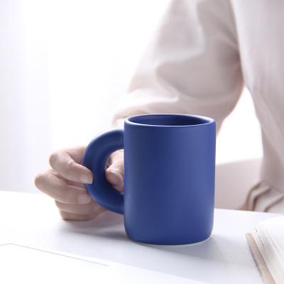 China Big Pinch Dirty Stained Hand-glazed Klein Mark Milk Cup Blue Ceramic Mug Handle Coffee Mug Hand Cup Viable New for sale