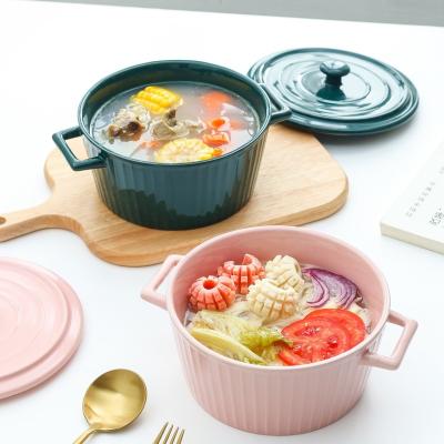 중국 Ceramic Nordic Style Simple Ceramic With Lid Salad Bowl Noodle Bowl Personality Binaural Anti-scalding Home Soup Bowl 판매용