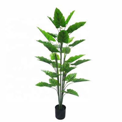 China Wholesale Durable 140cm Plastic Tree For Decoration Small Artificial Green Taro Leaf Taro Plants for sale