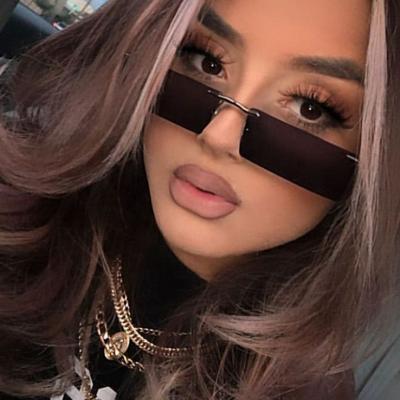 China Fashion Sun glasses wholesale 2021trendy fit small lady rimless punk rectangle sunglasses newest shades for sale