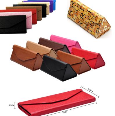 China Fashional Glasses Case Custom Printing Folding Protective Sunglasses Case PU Sunglasses Triangle Logo Glasses Packaging Accessories Glasses Case for sale