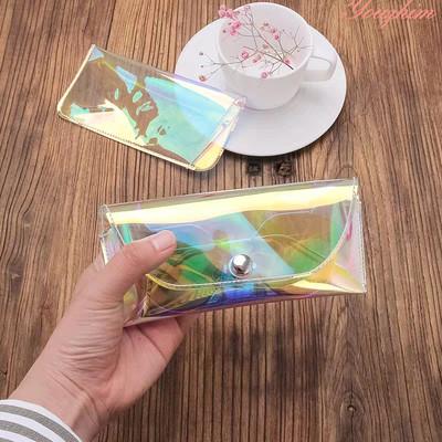 China Newest Sunglasses Case Light Pink Transparent Holographic Sunglasses Package Eyewear Cases With Logo PVC Bag Eye Glass PVC Case For Glasses for sale