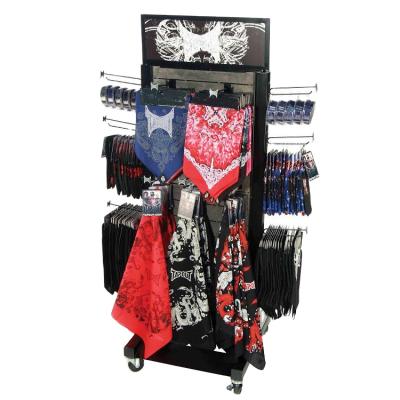 China Wooden Mobile Fashion Floorstanding Metal Scarf Football Scarf Display Rack Customized Table Top Or Free Silk Wholesale for sale