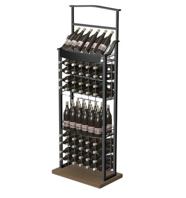 China Sturdy Freestanding Wine Store Beer Display Tower Supermarket 72 Black Bottle Wine Rack for sale