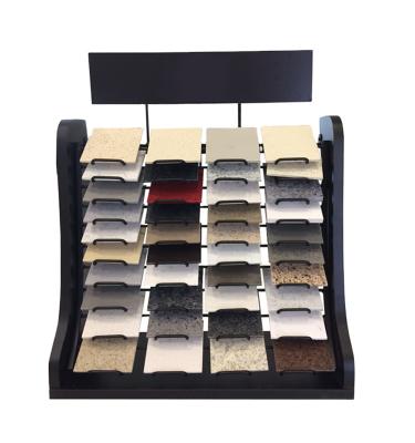 China Top Stores Wooden Table Base 40 Pieces Granite Sample Shelf Black Metal Hook Display Stand For Ceramic Tiles for sale