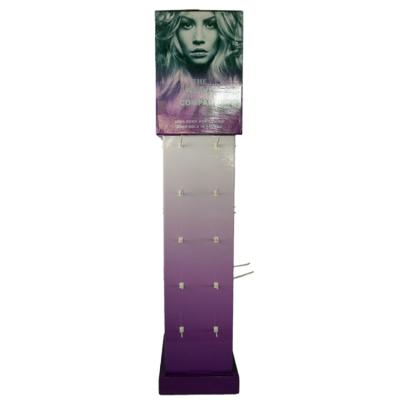 China Single Sided Purple Cardboard Floor Displays Rack With Hooks Cardboard Floor Displays Rack for sale