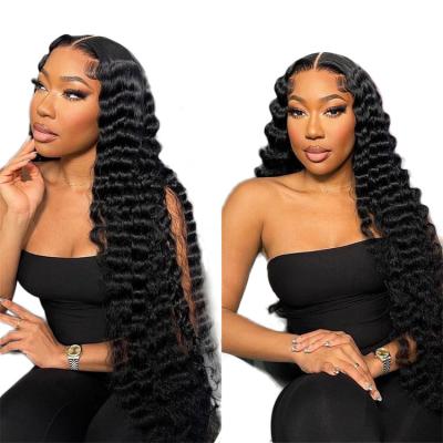 China Deep Wave 13x6 Lace Frontal Wig Glueless PrePlucked 13x4 Deep Wave Frontal Wig Deep Wave Human Hair Closure Wig for sale