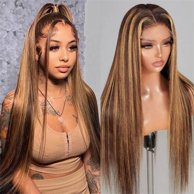 China Body Wave Brown Pre Plucked Brazilian Remy Lace Frontal Human Hair Wigs For Women P4/27 Highlight Straight Lace Front Wig Human Hair for sale