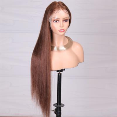 China Straight 13x4 Brazilian Remy hair Bone straight transparent lace wig for women Chocolate Brown Straight Lace Front human hair Wig for sale