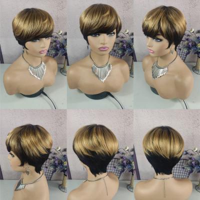 China Straight Full Machine Short Human Hair Wigs Brazilian Remy Bob Wig Pixie Cut Straight Human Hair Wigs for sale