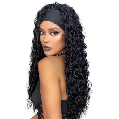 China Water Wave 100% Brazilian Human Hair Curly Full Machine Made Wigs With Headband Water Wave For Black Women Curl Hair Headband Wig for sale