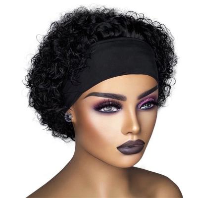 China Water Wave brazilian raw virgin 100% afro kinky curly lace front wig short pixie headband wigs curly human hair for black women for sale