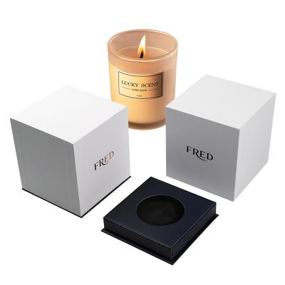 China Handmade Custom Logo Holiday Scented Square Candles Gift Boxes For Luxury Packaging White Candle Box for sale