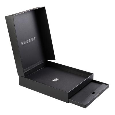 China Recyclable Premium Custom Logo Designs Black Luxury Retail Package Gift Garment Storage Clothing Clothes Packaging Box for sale