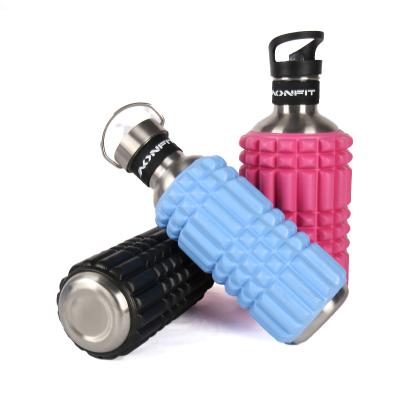 China Aonfit Comfortable Portable Eco-friendly Durable Shape Multifunctional Stainless Steel Fitness Foam Roller Drink Bottle With Straw for sale