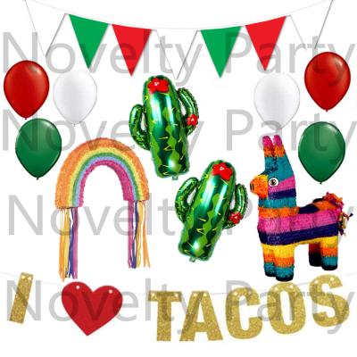 China Polyester Mexico National Day Decorations Rainbow Donkey Pinata Cactus Foil Balloons Mexico Party Supplies for sale