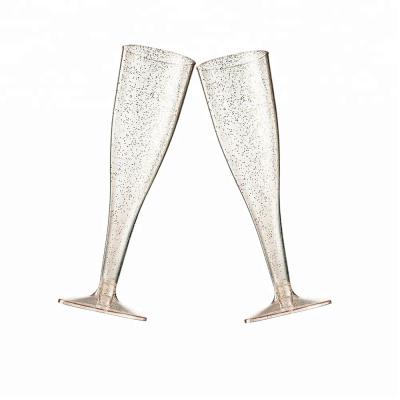 China Wedding Party Decorations Gold Sparkle Plastic Champagne Flutes Clear Plastic Cups Champagne Wedding Parties Toasting Glasses 5 Ounce Cocktail for sale