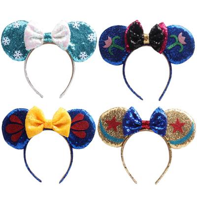 China Hollween Party Decoration Halloween Costume Circle Hair Cosplay Costume Accessories Mouse Ears Bows Headbands Glitter Party Hot Pink Princess Hair Band for sale