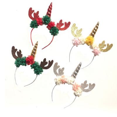 China Christmas Decoration Christmas Party Headband Accessories Sparkle Antler Flower Headwear Christmas Unicorn Reindeer Children Horn Cosplay Hair Circle for sale