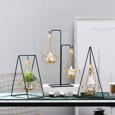 China 100% Nordic Simple Modern Home Metal Living Room Style Candlestick Hanging Glass Holders Handmade Decoration for sale