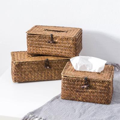 China Put A Simple Towel Zakka Style Household Straw Weaving Stroage Tissue Box Ornaments Home Decor for sale