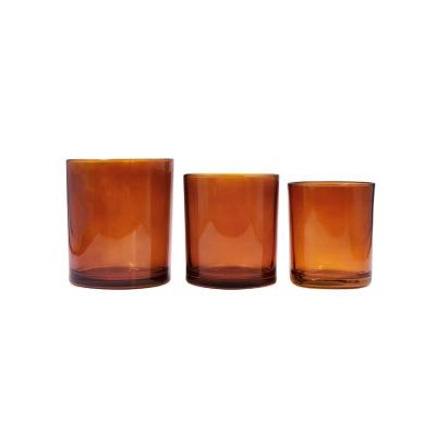 China Sustainable Custom Shiny Amber 210ml Candle Glass Jar With Different Kind Lid for sale