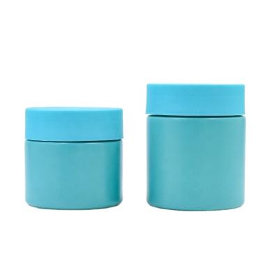 China Custom Wide Straight Blue Glass Child Medicine Side Mouth Resistant Jar 70ml 100ml With Plastic Child Resistant Cap for sale