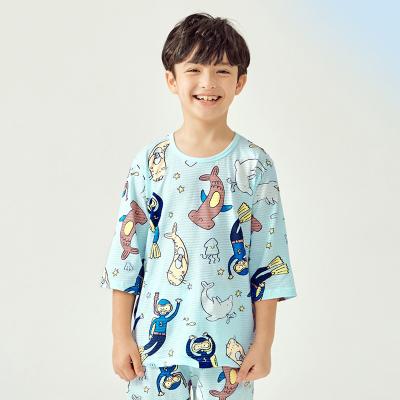 China Cute 100% Breathable Cotton Boys Short Sleeve Top And Shorts Summer Kids Clothing Pajamas Nightgowns Set for sale