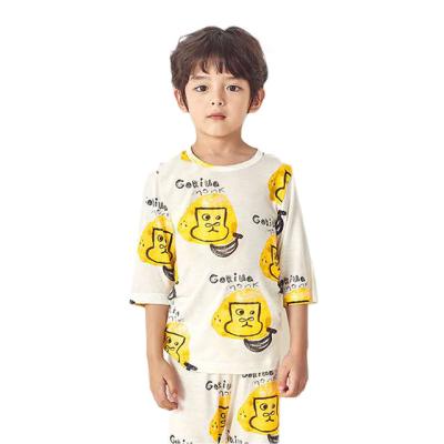 China Price Favorable QUICK DRY Kids Short Sleeve Spring Summer Cartoon Printing 100% Organic Cotton Baby Pajamas Set for sale