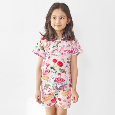 China UN21SSSW020522 Casual Cheap Price Short Sleeves Summer Kids Girl Pajamas Set for sale