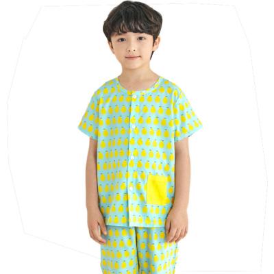 China QUICK DRY high quality squishy yellow pears summer green fabric spring and bottom all body kids home wear set for sale