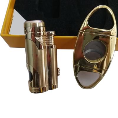 China Minimalist Trpile Three Torch Jet Flam Cigar Lighter Element Punch Cutter Gift Set Packing With Interesting Gift Box for sale