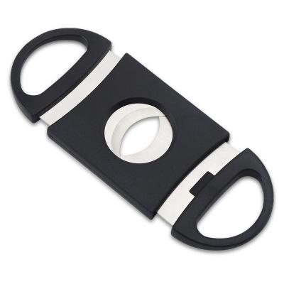 China Minimalist Custom Logo Double Logo ABS Stainless Steel Blades Plastic Cigar Cutter for sale