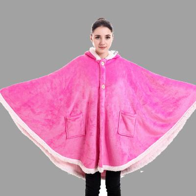 China Portable Envelope Hooded Blanket | Poncho Blanket Wrap with Soft Sherpa Fleece | Plush, warm, wearable throw cape for sale