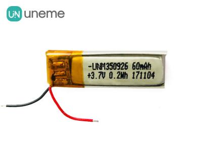 중국 충전식 블루투스 리튬 배터리 350926 / UN38.3이 포함된 3.7V 60mAh LiPo 배터리 판매용