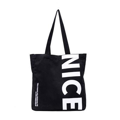 China Hot Sale Cotton Handled Tote Custom Logo Printed Black Shopping Bag for sale