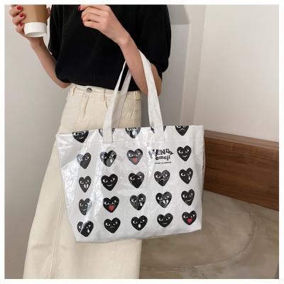 China Clear Waterproof Cotton Handled Tote Bag With Logo Print PVC Rcycle Shopping Bag Custom Gift Bag for sale