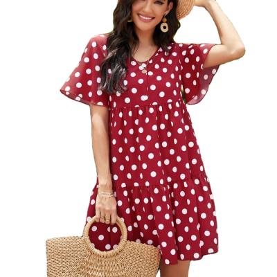 China Best Selling Items Breathable Print T-shirt Dot Dress Women Beach Wear One-Piece Dress for sale