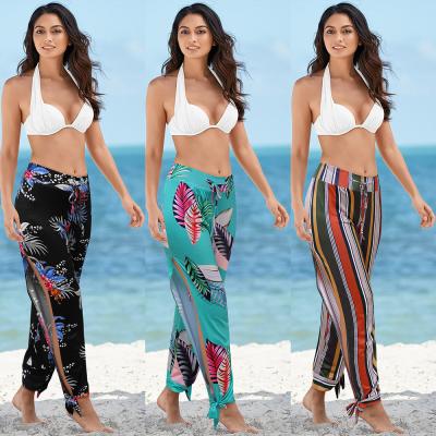 China Anti-Wrinkle Slim Wide Leg Pants Printed Striped Casual Women Beach Pants for sale