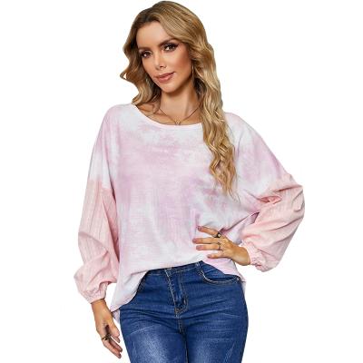 China Wholesale Price QUICK DRY O neck dropped shoulder sleeve breath long sleeved women tie dye print sweatshirt for sale