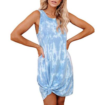 China 2021summer hot wholesale anti-static style European and European border women tie-dye printed loose sleeveless casual dress for sale