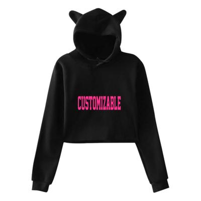 China Anti-Wrinkle VEELFF Drop Shipping Cat Ear Cropped Athletic Hoodies Pullover Sweatshirt For Teen Girls TB090601 Printable Womens Customizable for sale