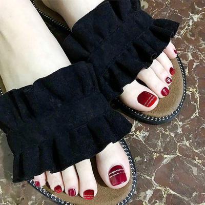 China High Quality Wine Red Toe Nail Tips Luxury Rhinestone False Toe Gel Press On Nails Reusable Salon Effect for sale