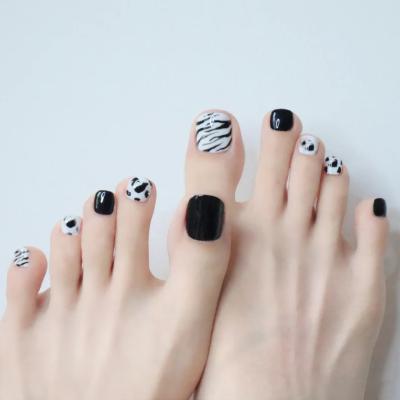 China Salon Effect Full Cover Finger Full Cover False Toe Nails Artificial Leopard Toe Nail Set Unique Private Label for sale