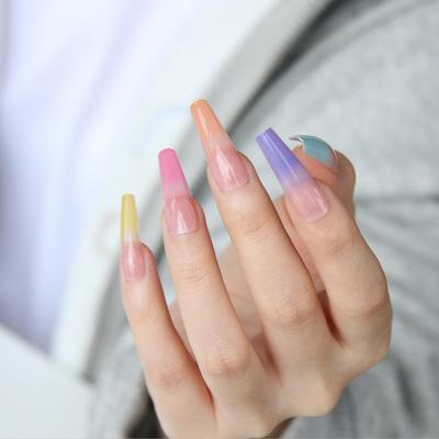 China Cute Salon Effect Stilettos Nail Long Tips T Square Rainbow Acrylic Gradient Natural Artificial Nails for sale